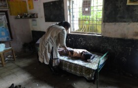 Boys were given precautionary injections for tetanus by sister Susmita Tembe.