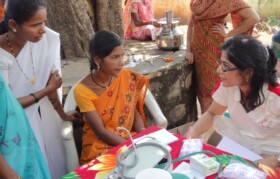 Dr Lipsa checking one of the patients. Local medical officer (in white saree) helping understand - little barrier of local language.