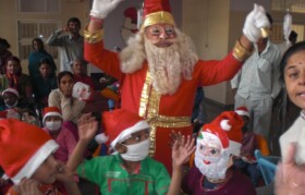 Christmas celebration. Children danced their heart-out for more than an hour with Santa