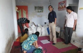 Team Suhrid and teachers checking material from NGO-Goonj