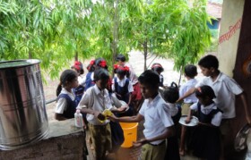 Children effectively using soaps for washing hands and utensils