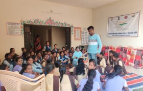 Kavita Desale in middle - guiding girls of KGBV